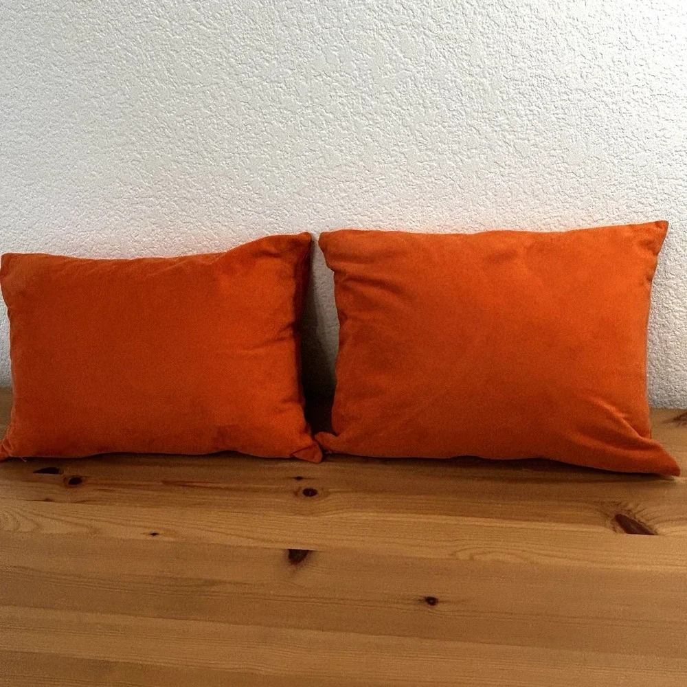 POTTERY BARN Pair Orange Lumbar Throw  Pillows GIVE THANKS GUC Fall Autumn 12x16